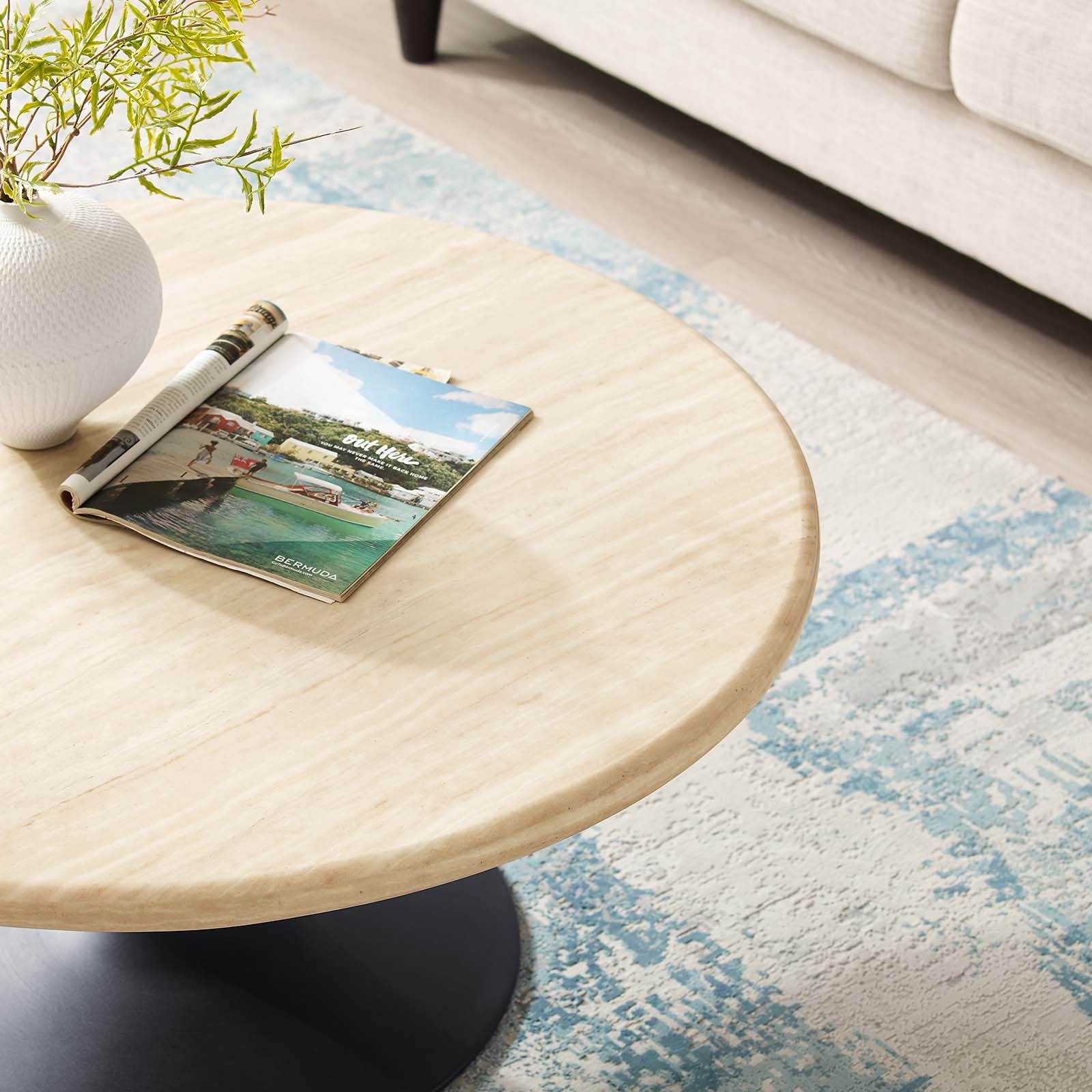 Lippa 36" Round Faux Travertine Coffee Table by Modway