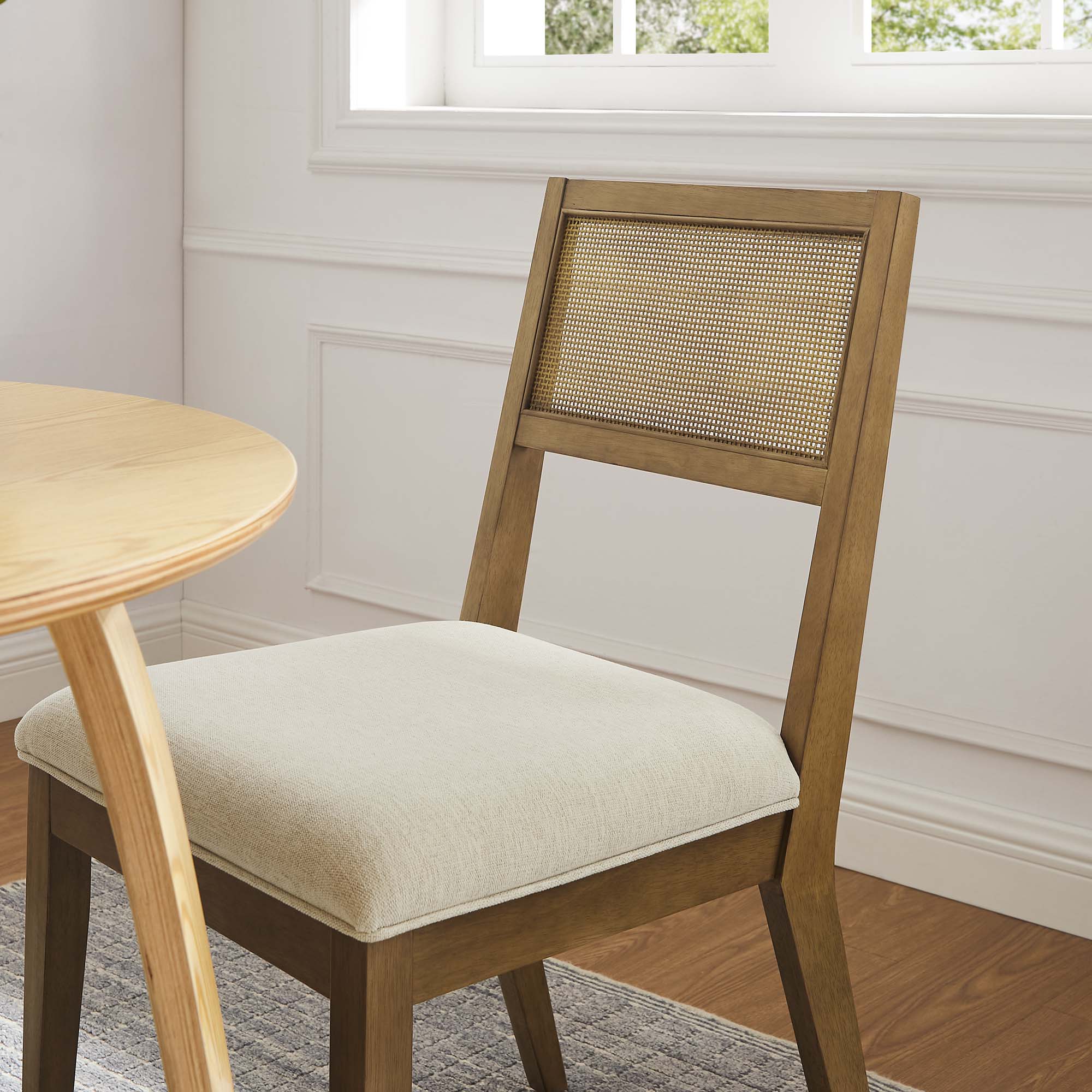 Nimba Faux Rattan Fabric Dining Chairs Set of 2 by Modway