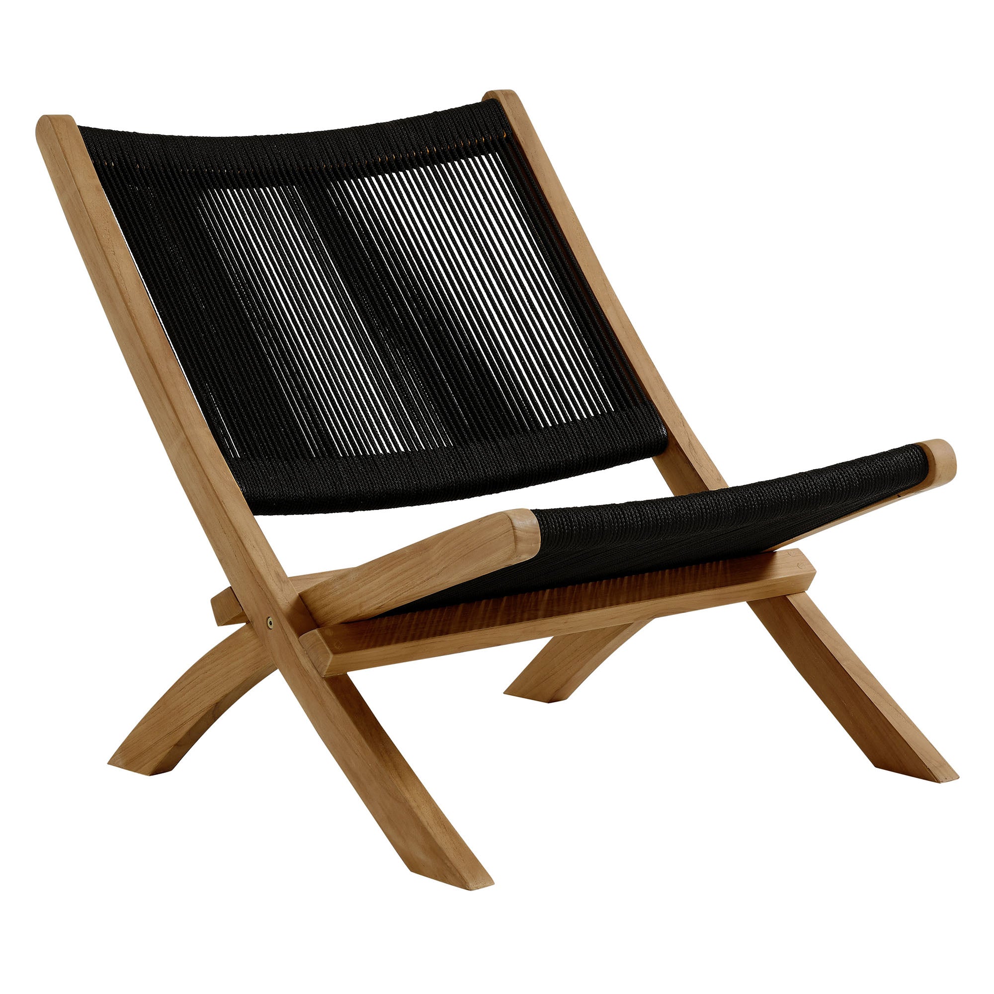 Vienna 3-Piece Outdoor Patio Teak and Rope Folding Lounge Chairs and Side Table by Modway