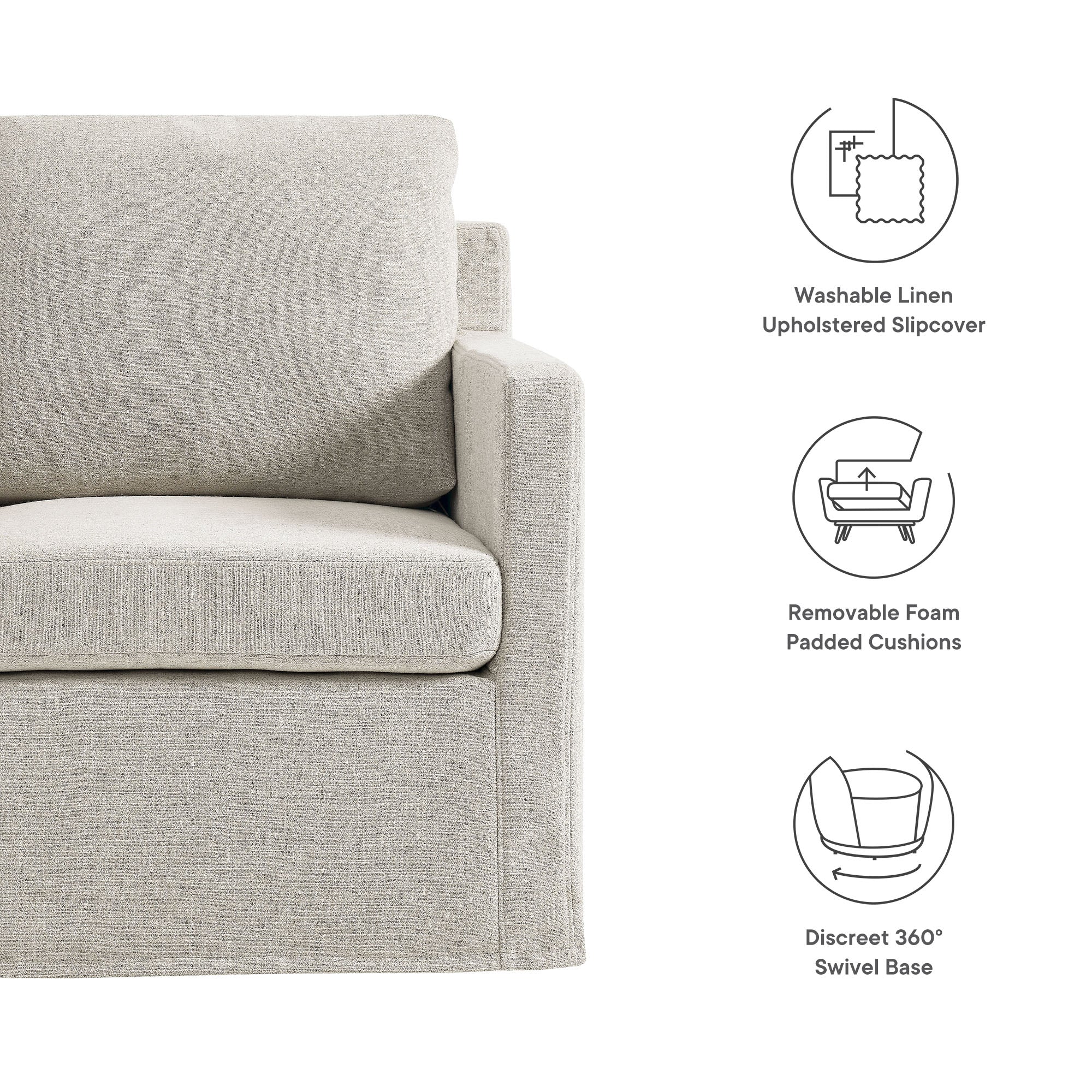 Serene Linen Slipcovered Swivel Armchair by Modway