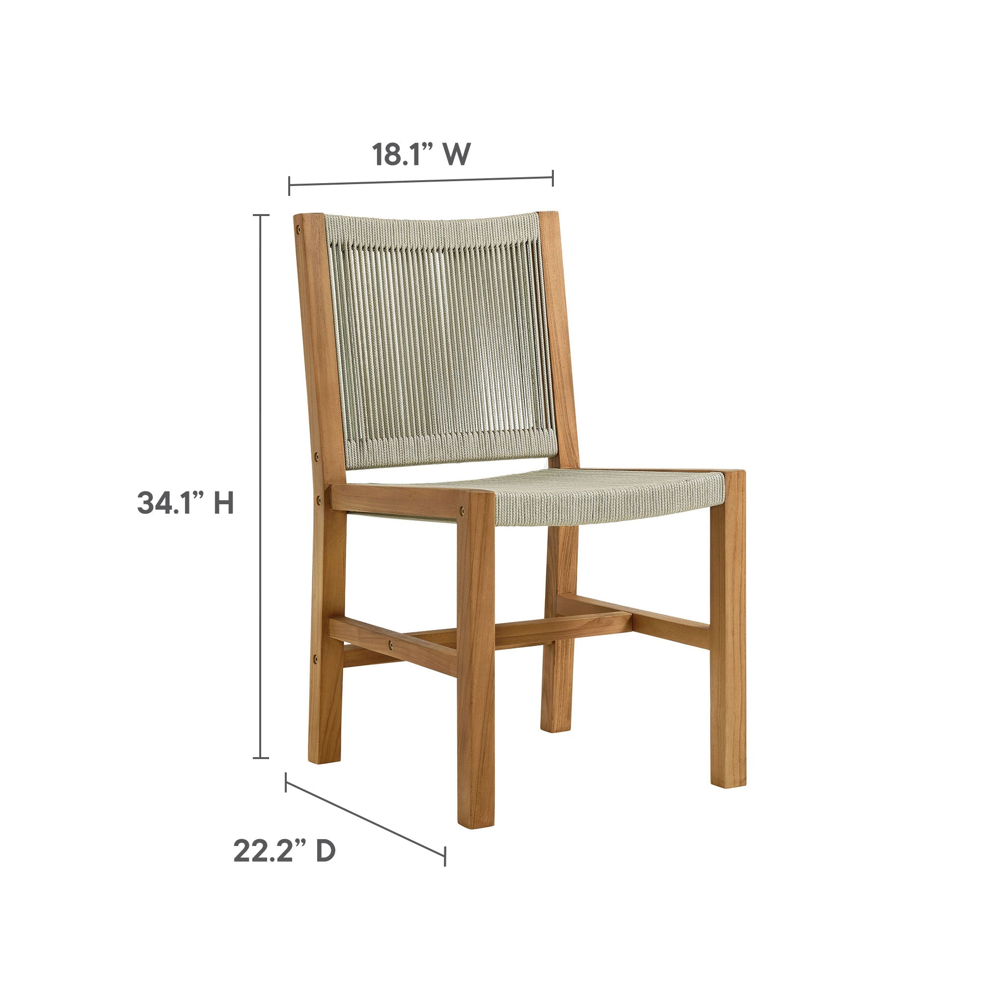 Vienna 5-Piece Outdoor Patio Teak and Rope Dining Set with Armless Chairs by Modway