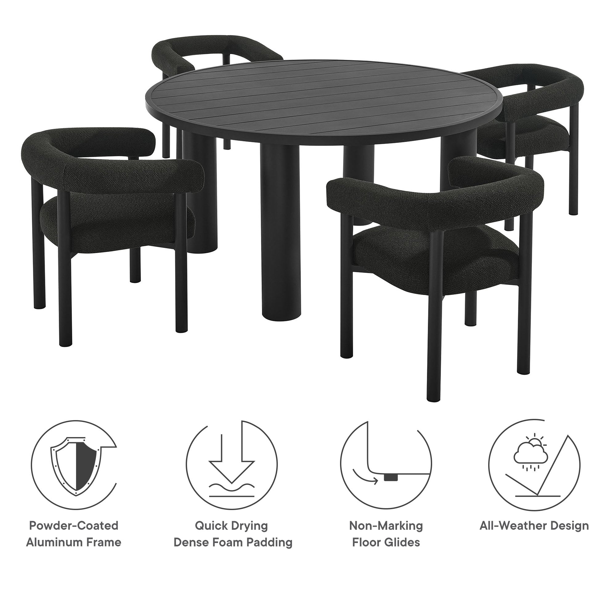 Nautica 5-Piece Round Outdoor Patio Aluminum Dining Table and Chairs Set by Modway