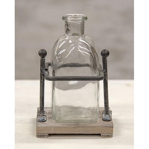 Wood and Iron Bottle Holder With 1 Bottle (Pack of 4)