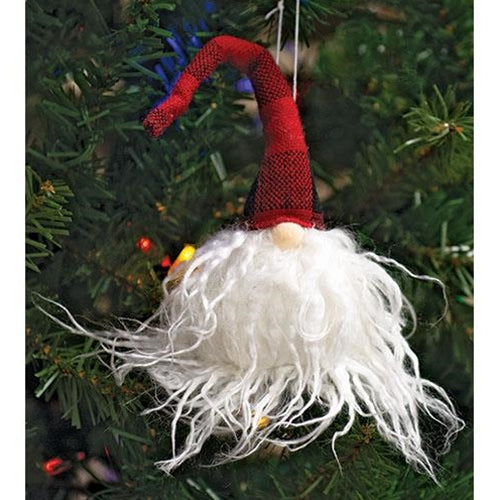 Angora Gnome Ornament w/Red Plaid Hat  (Pack of 4)