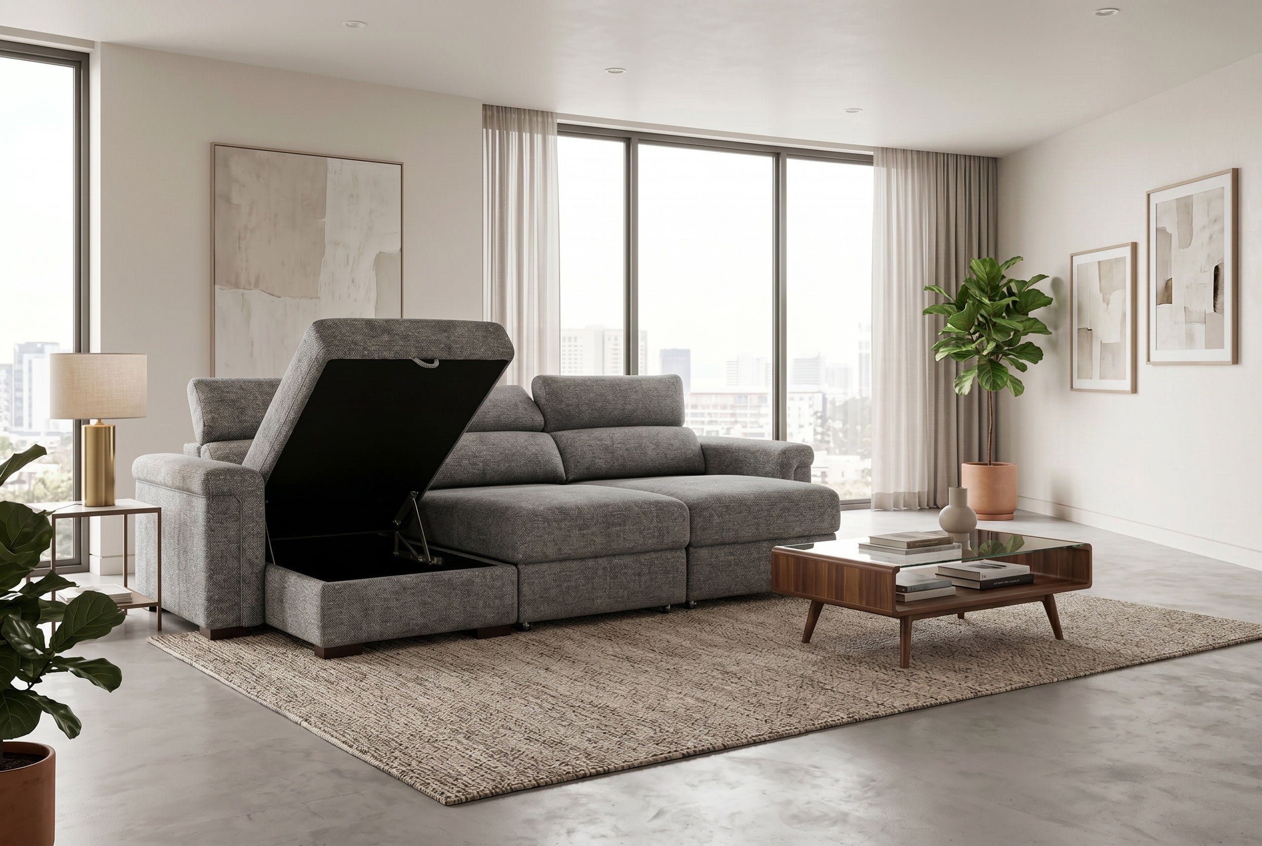 Lucious Gray Double Slider Power Sectional Sofa w/ Storage RAF Chaise