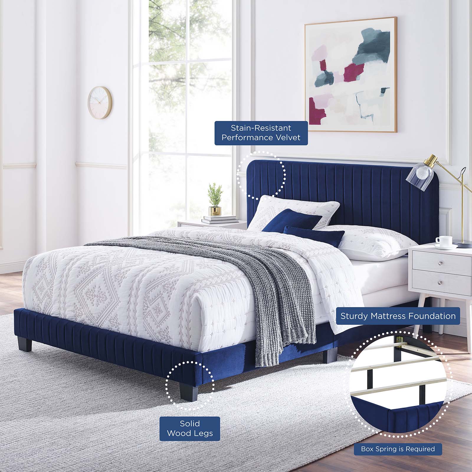 Celine Channel Tufted Performance Velvet Queen Bed by Modway