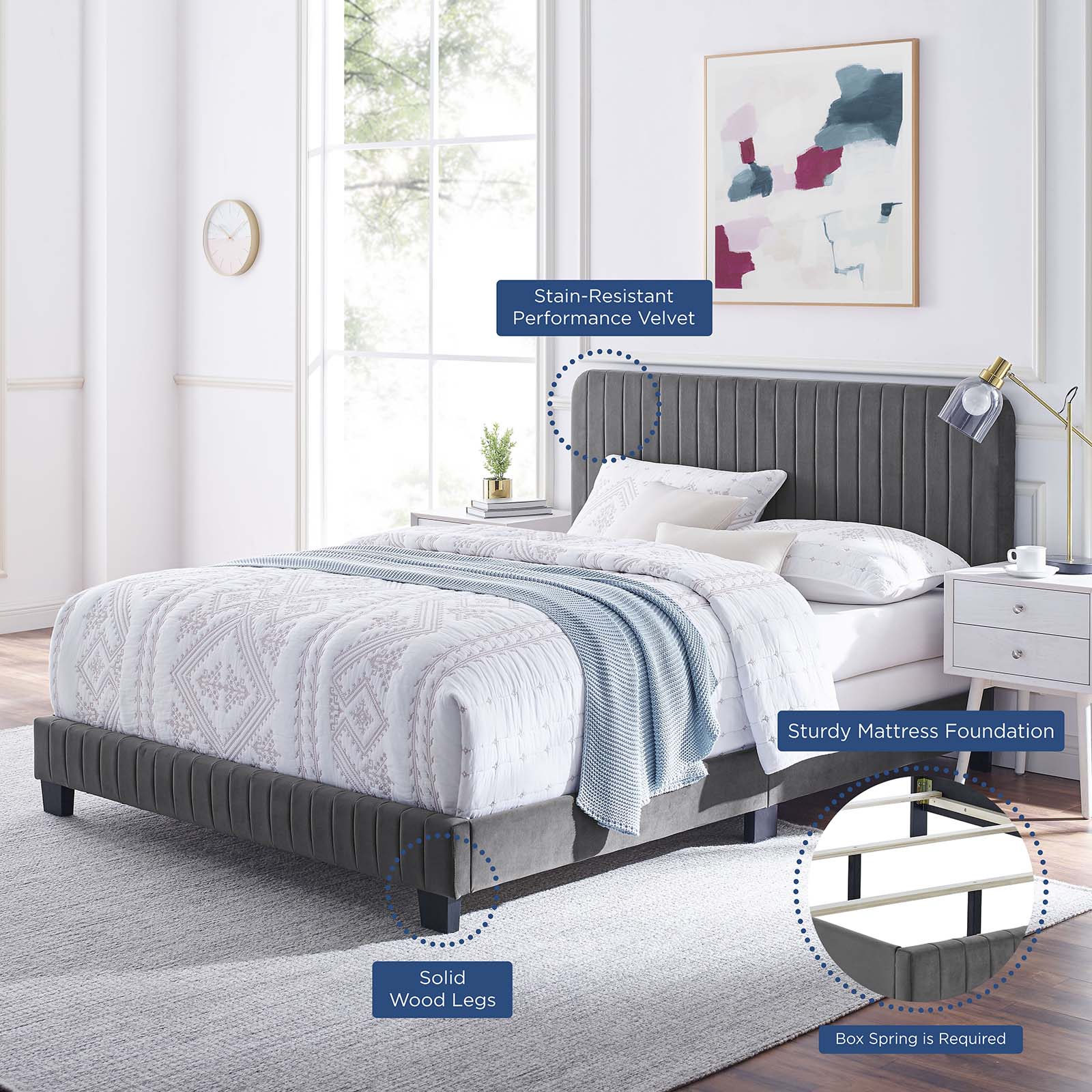Celine Channel Tufted Performance Velvet Twin Bed by Modway