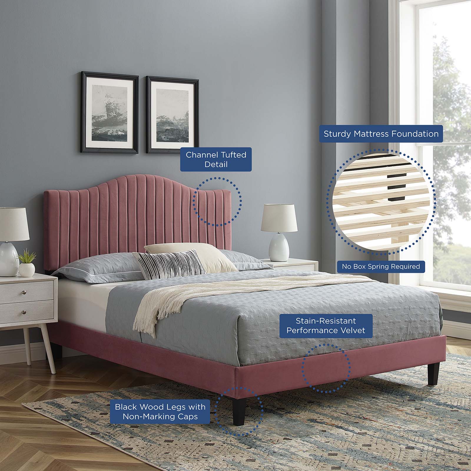 Juniper Channel Tufted Performance Velvet Queen Platform Bed by Modway