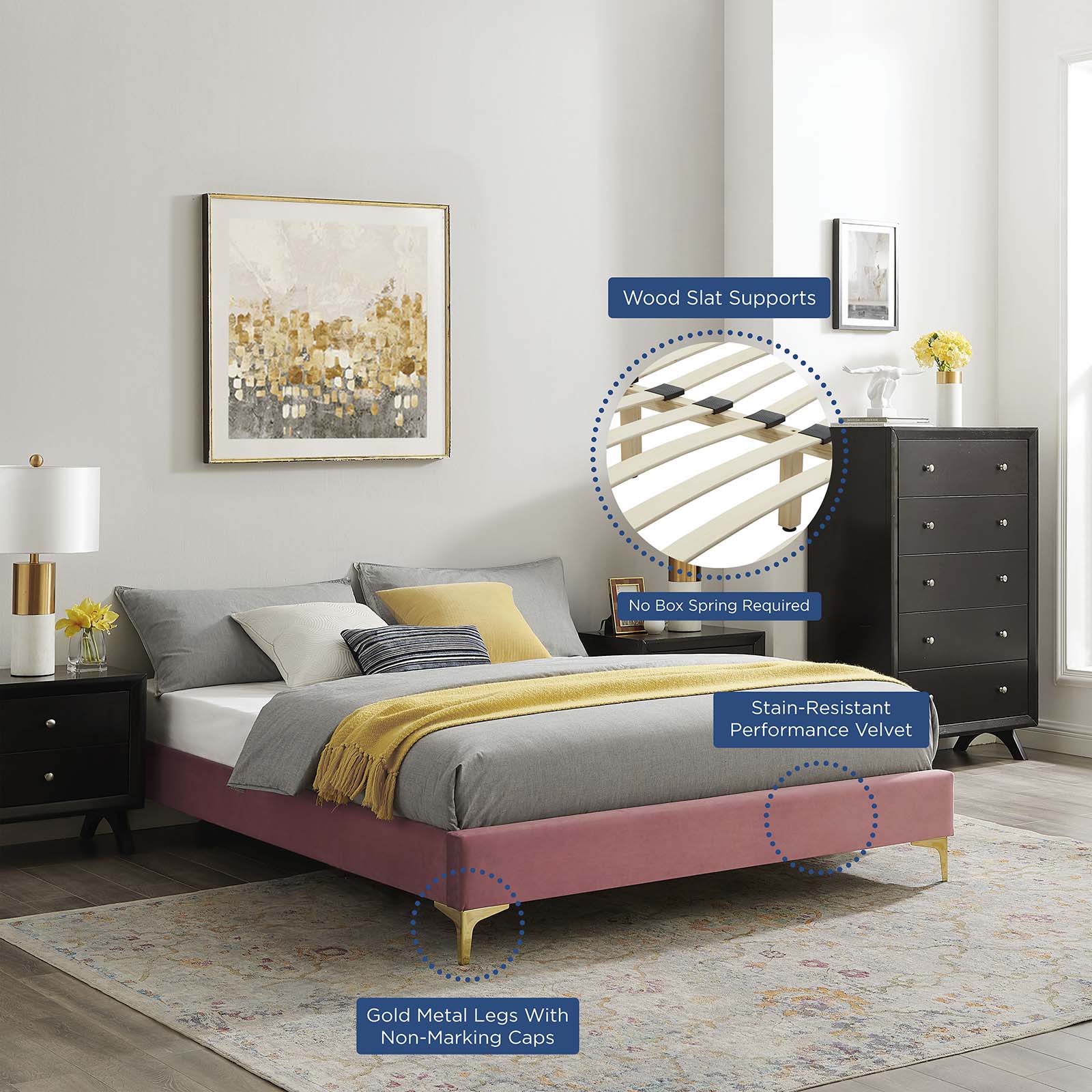 Neena Performance Velvet Twin Bed in Dusty Rose