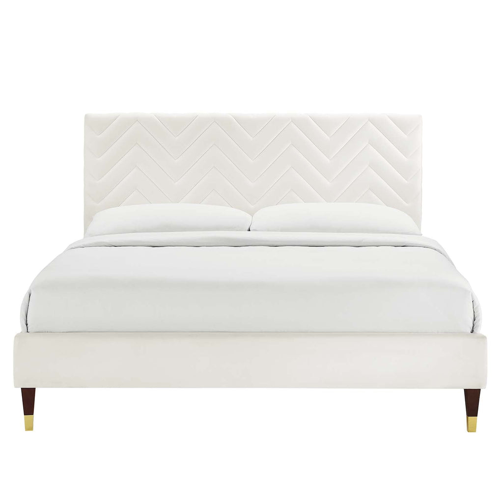 Leah Chevron Tufted Performance Velvet Queen Platform Bed by Modway