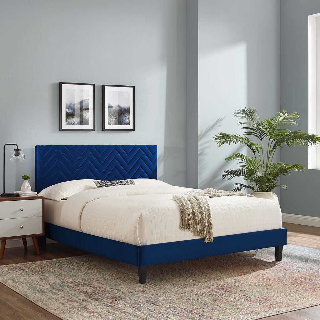 Leah Chevron Tufted Performance Velvet Queen Platform Bed by Modway