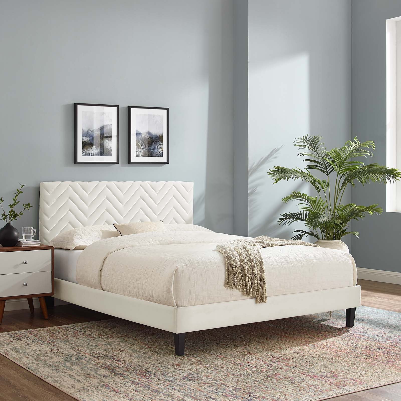 Leah Chevron Tufted Performance Velvet Queen Platform Bed by Modway