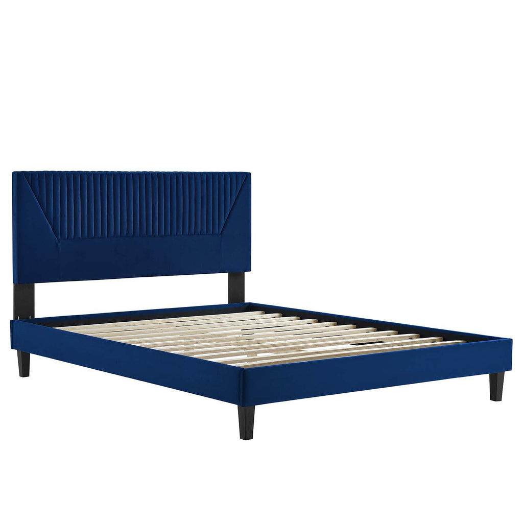 Yasmine Channel Tufted Performance Velvet Queen Platform Bed by Modway