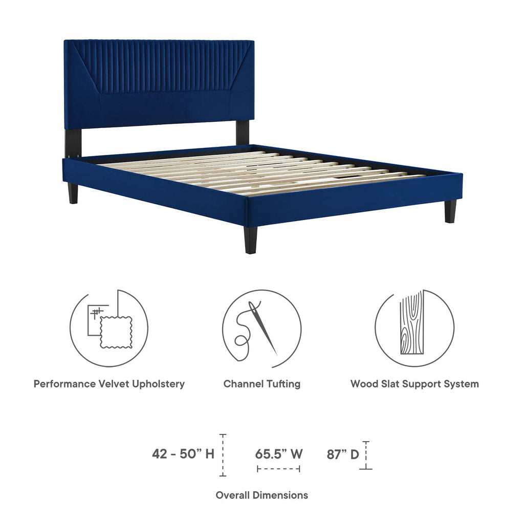 Yasmine Channel Tufted Performance Velvet Queen Platform Bed by Modway