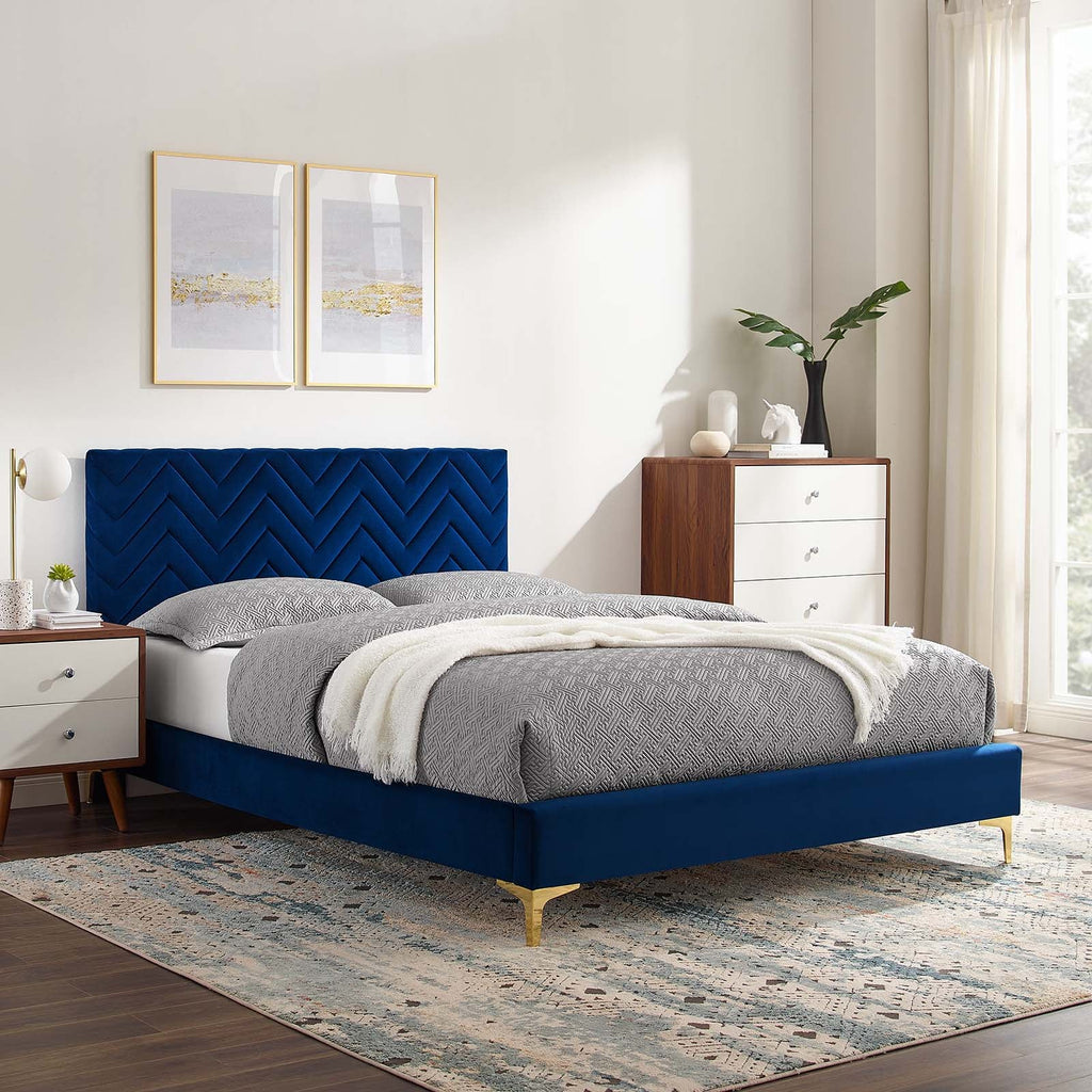 Leah Chevron Tufted Performance Velvet Queen Platform Bed by Modway