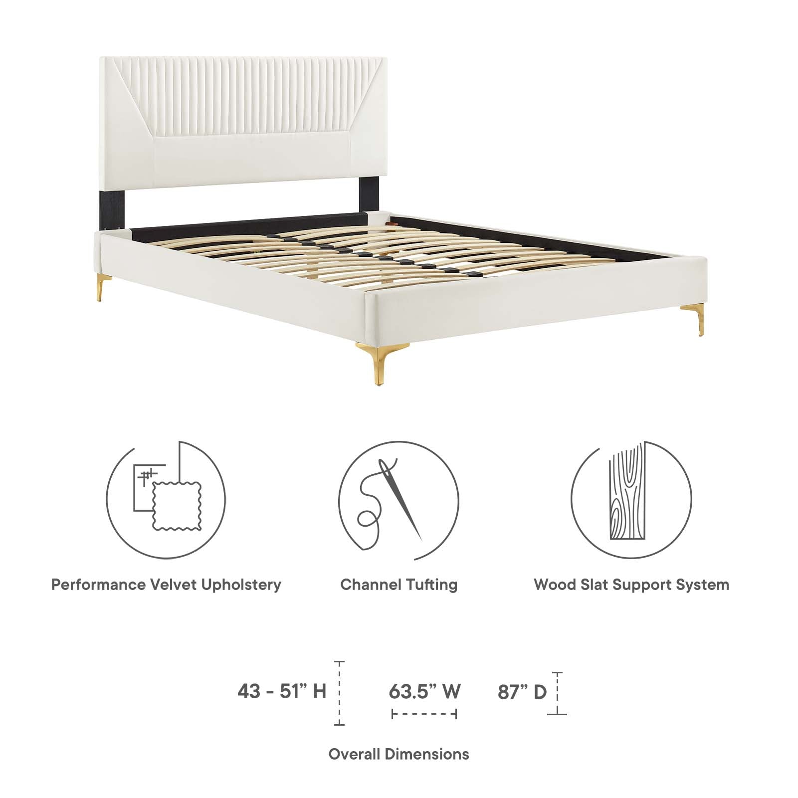 Yasmine Channel Tufted Performance Velvet Queen Platform Bed by Modway