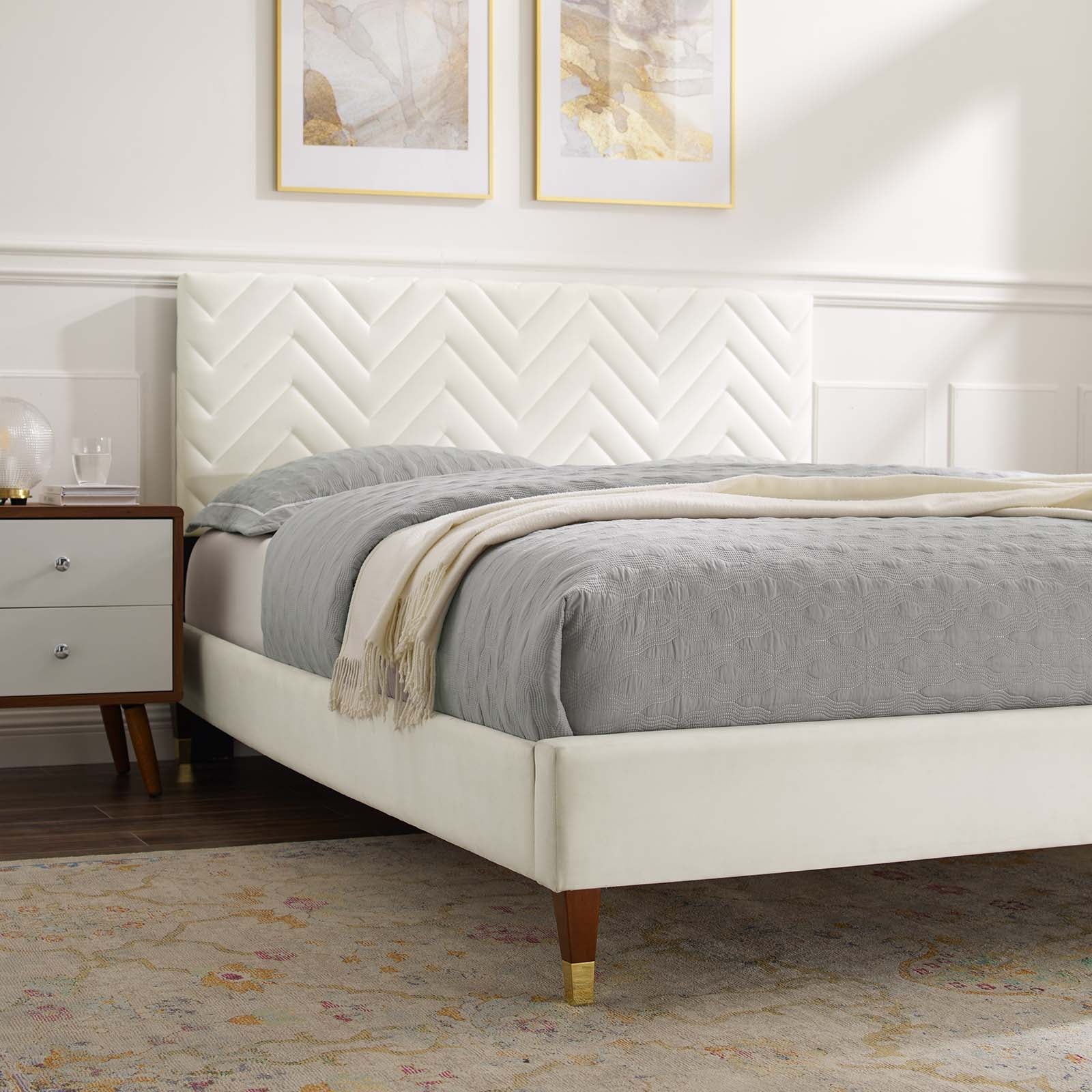 Leah Chevron Tufted Performance Velvet Twin Platform Bed by Modway