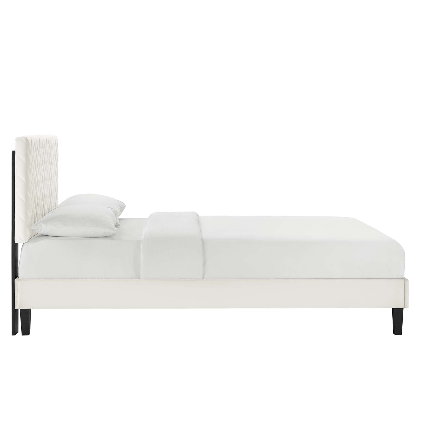 Leah Tapered Wood Leg Chevron Tufted Performance Velvet Twin Platform Bed by Modway