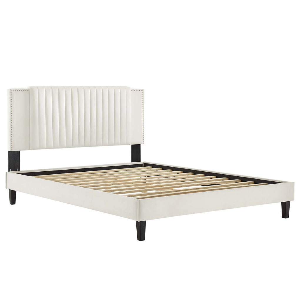 Zahra Tapered Wood Leg Channel Tufted Performance Velvet Twin Platform Bed by Modway