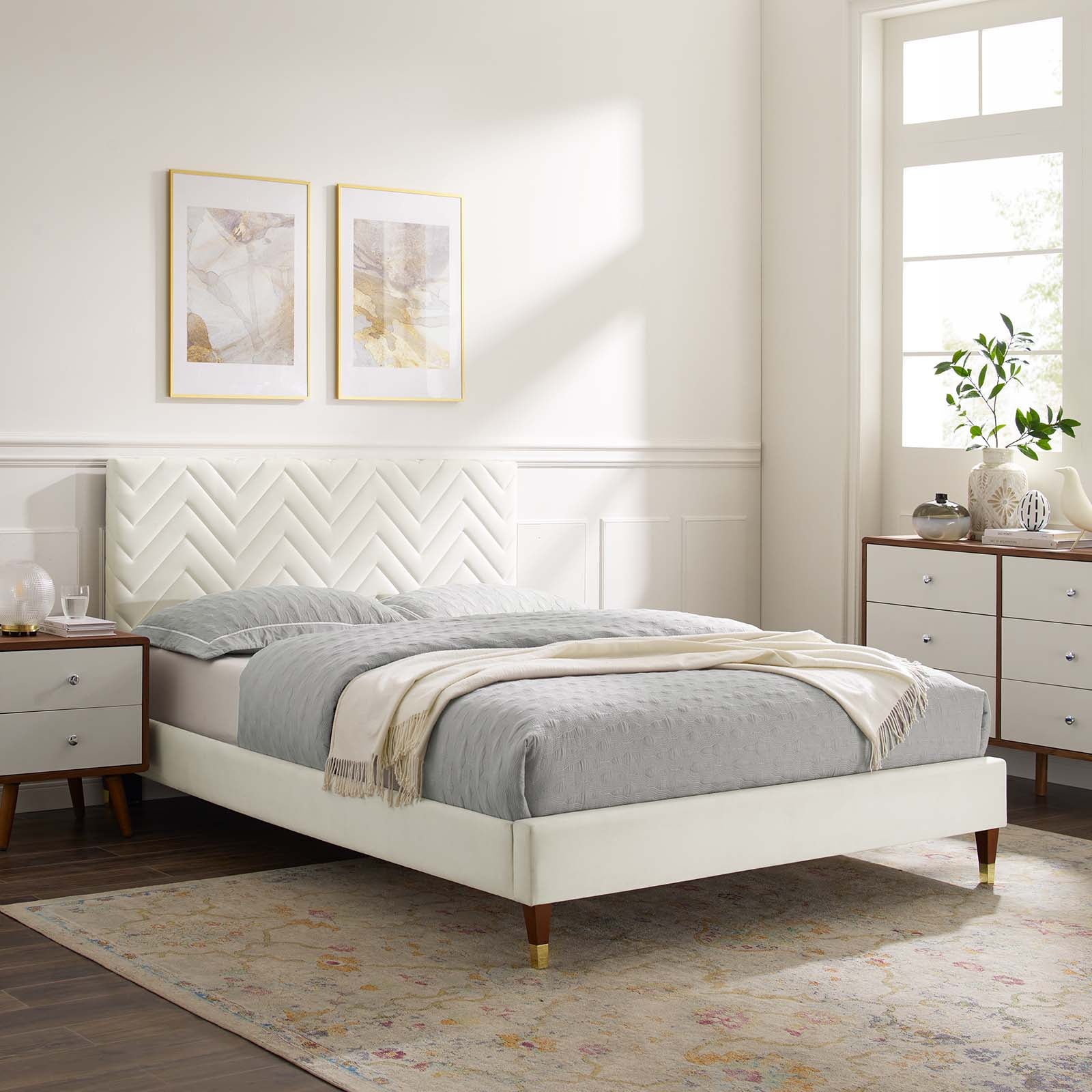Leah Chevron Tufted Performance Velvet Full Platform Bed by Modway