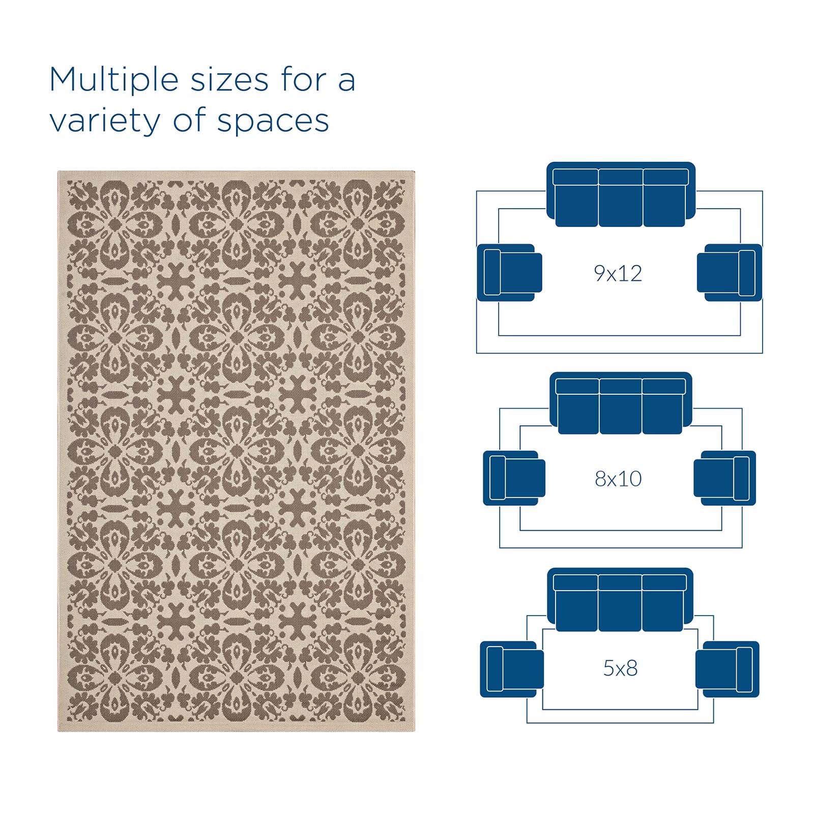 Ariana Vintage Floral Trellis Indoor and Outdoor 9x12 Area Rug by Modway