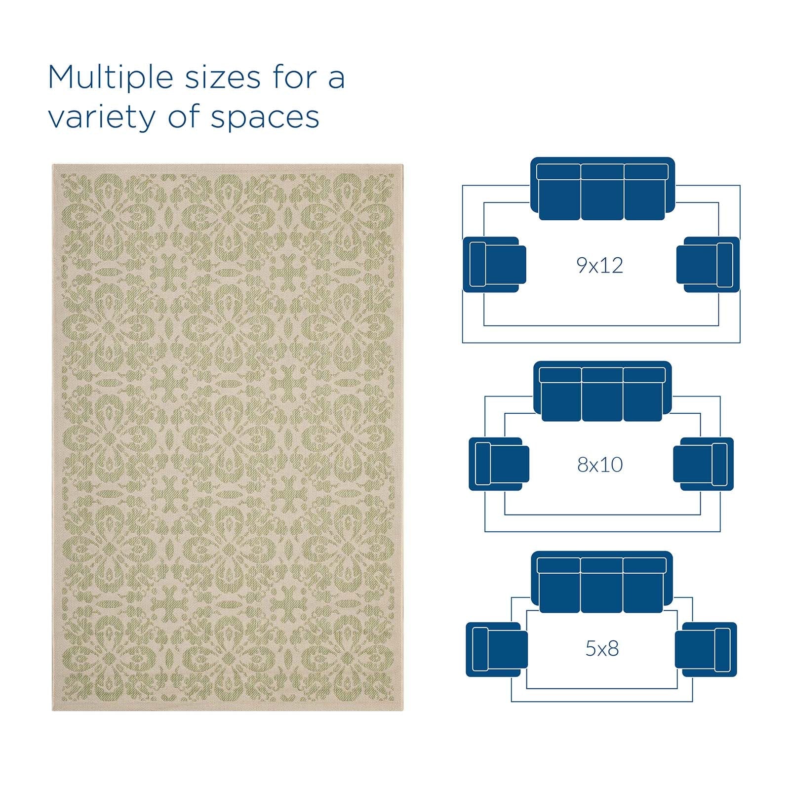 Ariana Vintage Floral Trellis Indoor and Outdoor 9x12 Area Rug by Modway