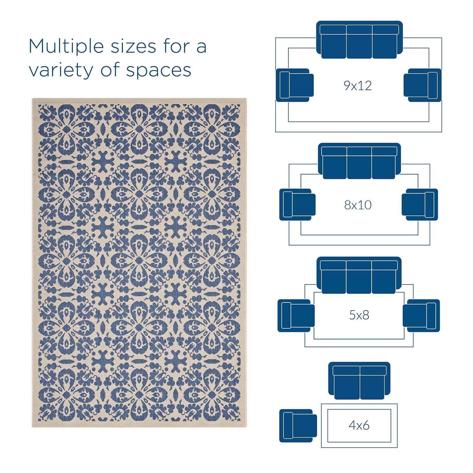 Ariana Vintage Floral Trellis Indoor and Outdoor 9x12 Area Rug by Modway