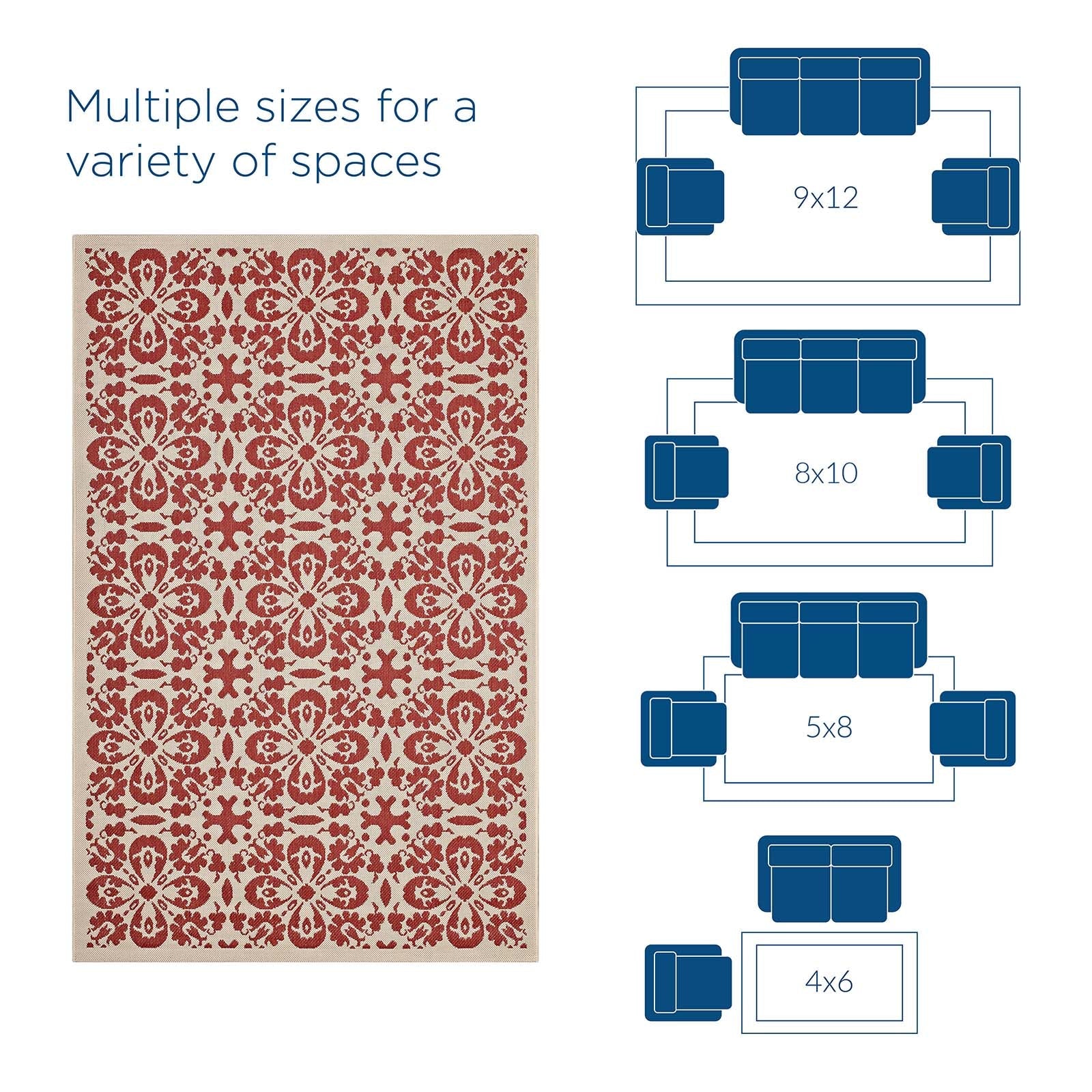 Ariana Vintage Floral Trellis Indoor and Outdoor 4x6 Area Rug by Modway