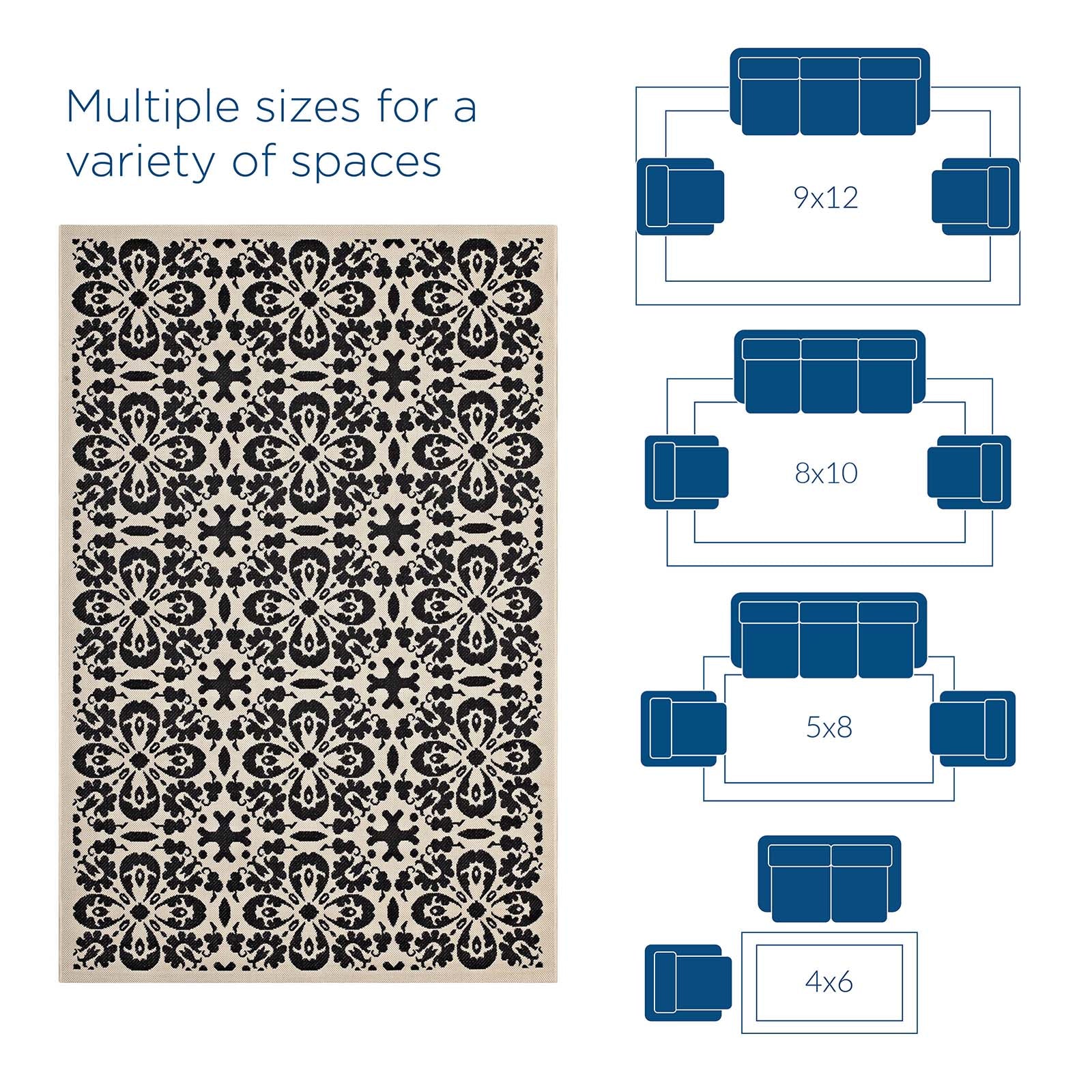 Ariana Vintage Floral Trellis Indoor and Outdoor 4x6 Area Rug by Modway