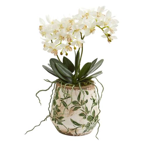 13" Mini Orchid Phalaenopsis Artificial Arrangement in Floral Vase