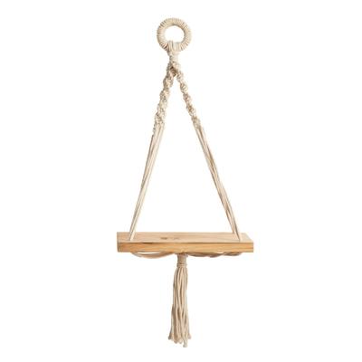18" Boho Chic Wood Macrame Single Shelf Wall Art Decor